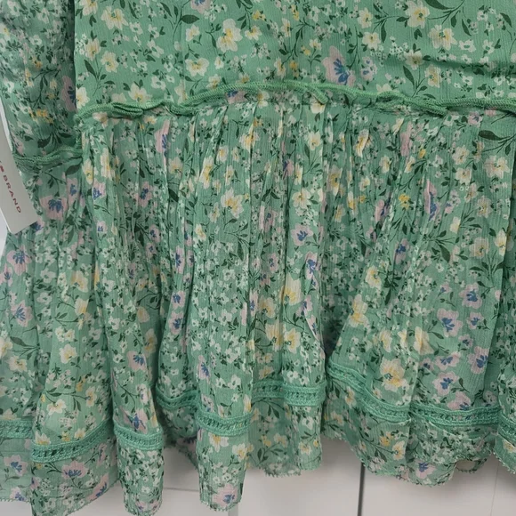 Lucky Brand Green Floral Ruched Ruffle Peplum Blouse - Boho Cottagecore - Picture 7 of 8